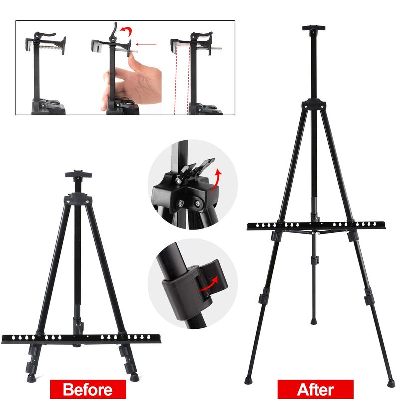 T-SIGN 72 Inches Tall Folding Easel Stand for Display, Aluminum Metal Tripod Art Easel Adjustable Height from 22-72 - Instant Poster Easels for Painting Canvas - Floor Standing Easel (Pack of 2) - Image 3